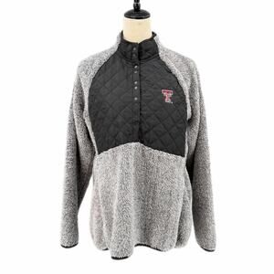 Antigua Texas Tech Gray Sherpa Black Quilted Long Sleeve Mock Neck Snap Pullover